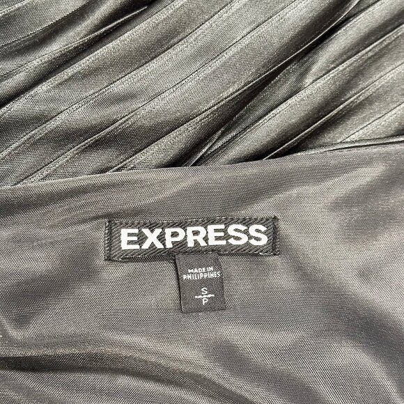 EXPRESS Fit & Flare Pleated Short Mini Dress - Small - NWOT - Metallic Dark Gray - Picture 6 of 8